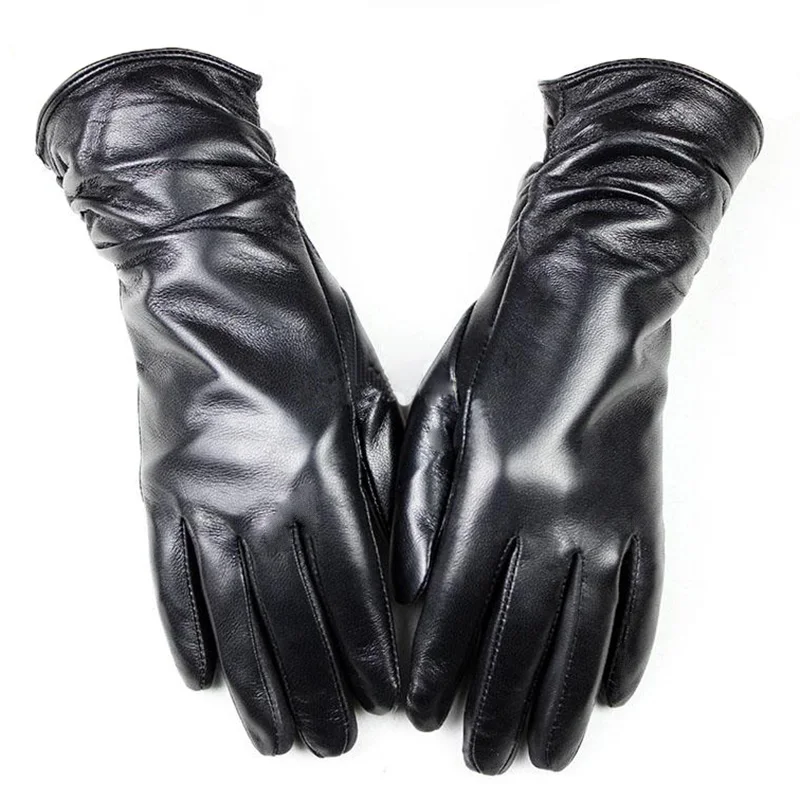 Schaffell Leder Handschuhe frauen Mode Elastische Stil Samt Futter Warm zu Halten in Herbst und Winter Retro Farbe Punkte