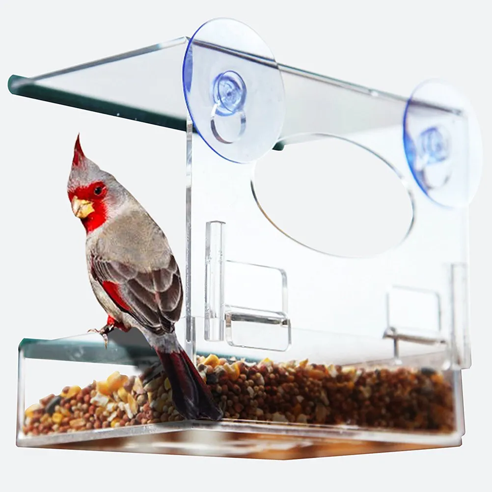 

Window Bird Feeder Transparent Acrylic Extra Strong Suction Cups Large Capacity 4 Cups Seed Tray Easy Clean Drain Holes Wild