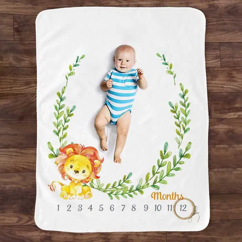 57EE Newborn Animal Pattern Photography Prop Baby Monthly Milestone Blanket Record Growth Milestone Blanket