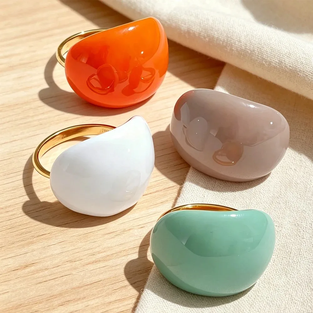 Copper Plated 18K Gold Colorful Enamel Drip Oil Open Ring Y2K Trendy Adjustable Finger Ring Fashion Women Daily Party Jewelry Gi