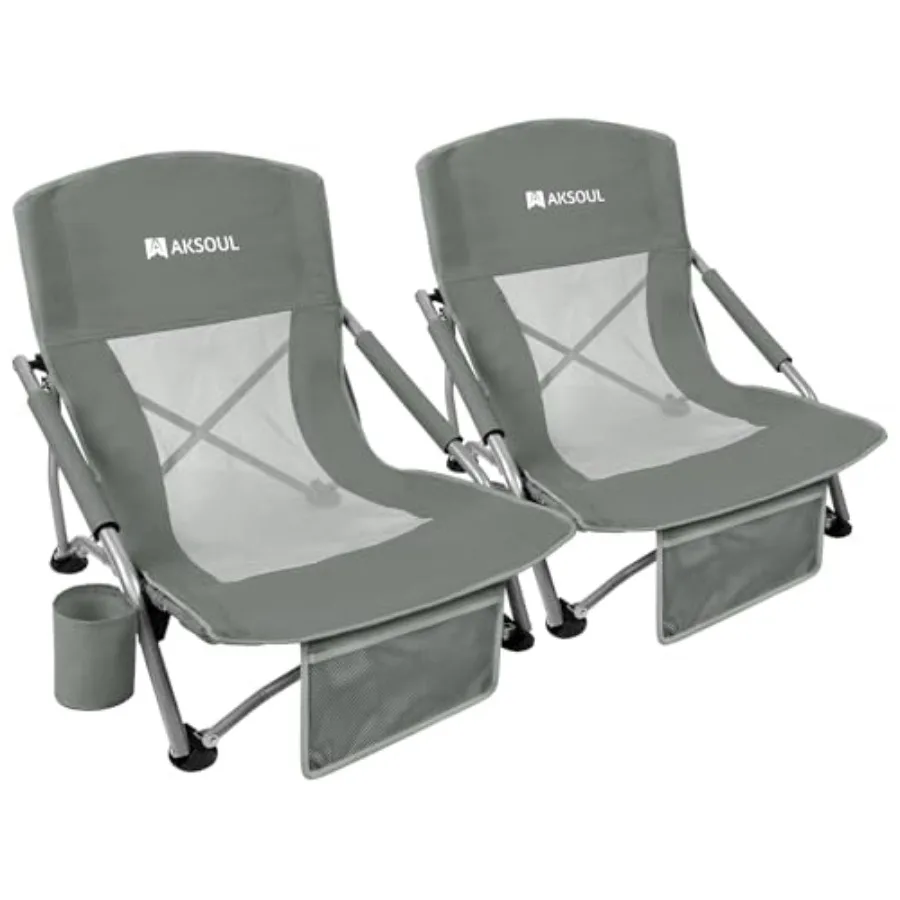 

Folding Beach Chair for Adults: Low/High Back, Polyester, Blue, Extra Wide Seat with Comfortable Pillow Storage Pocket