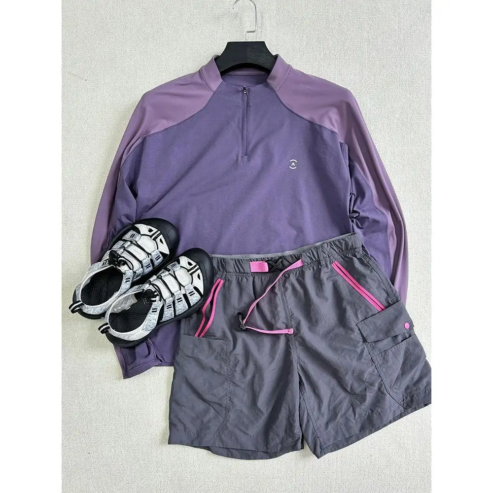 紫 f ジッパー Qui Dry 薄手 ロング Sve アウトドア サイクリング ウェア レディース 夏 T-irt カップル スポーツ トップ