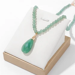 Long Green Aventurine Water Drop Pendent Necklace Faceted Natural Quartzs Howlite Gem Stone Charm Necklace Female Jewelry Gift