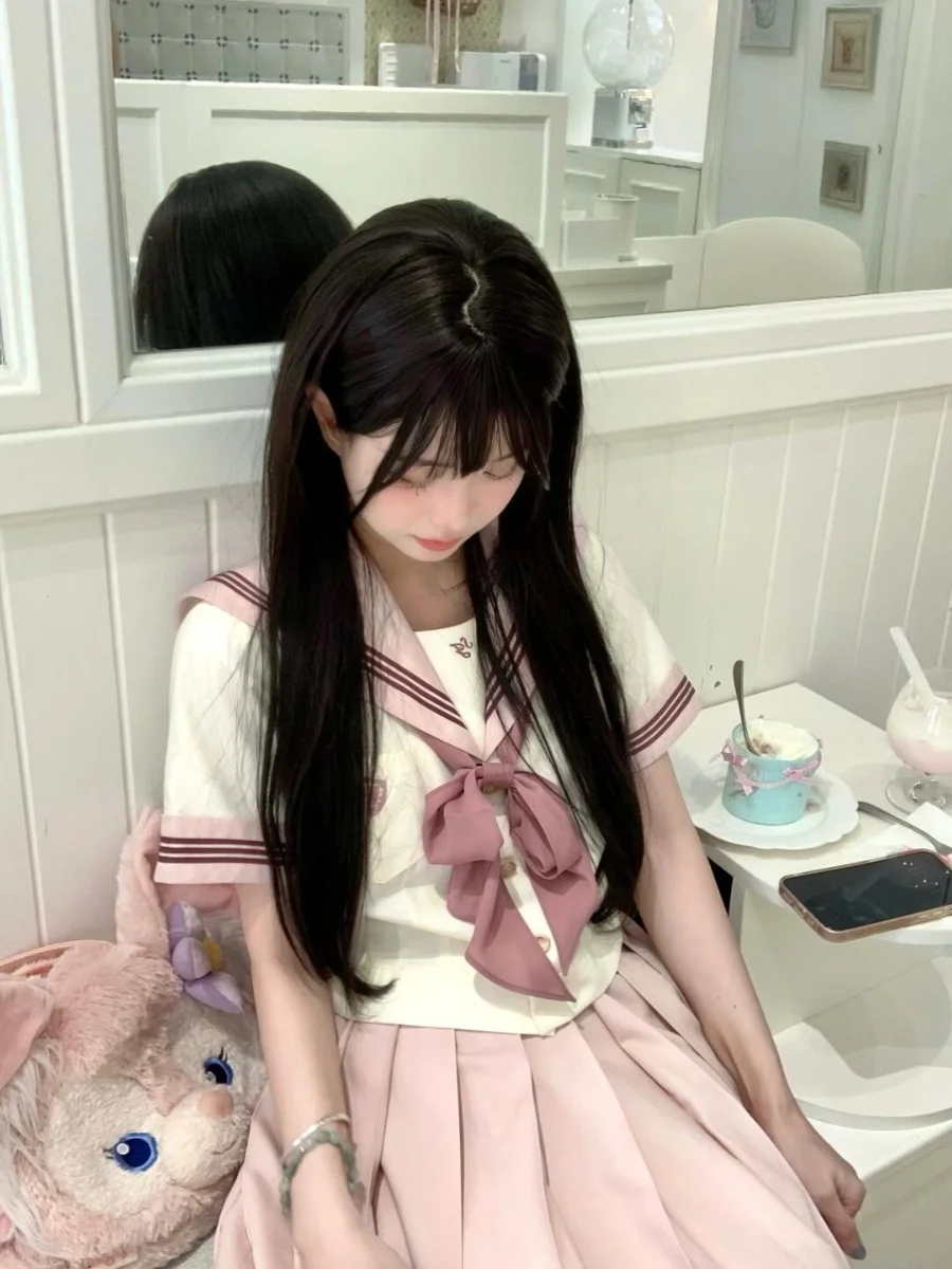 

Tokyo Original Rose Pink Tee Piece orm School orm Set Женский летний ор Sve Sailor Suit Japanese Sle