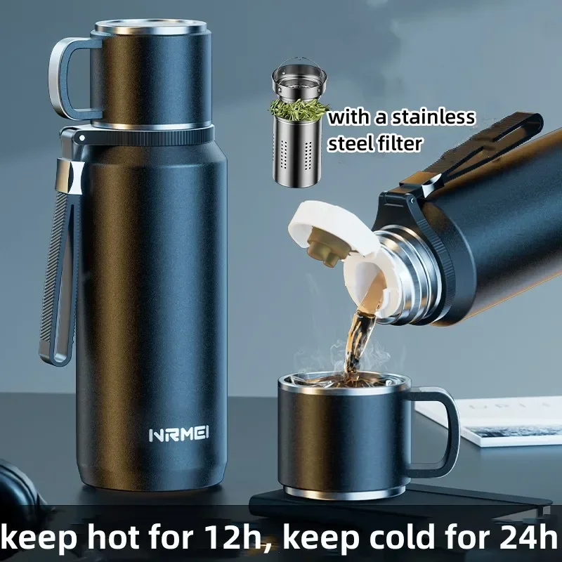 Double Wall Keep Hot and Cold Thermos Bottle Stainless Steel Insulated Bottles Vacuum Flask Large Thermos Cup with Tea Filter