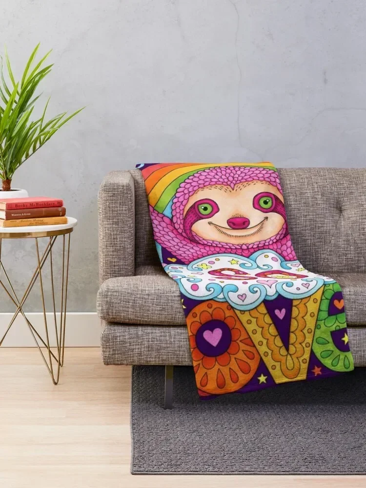 You are so loved - Cute Rainbow Sloth - Art by Thaneeya McArdle Throw Blanket Summer Beddings Heavy Hairy Blankets