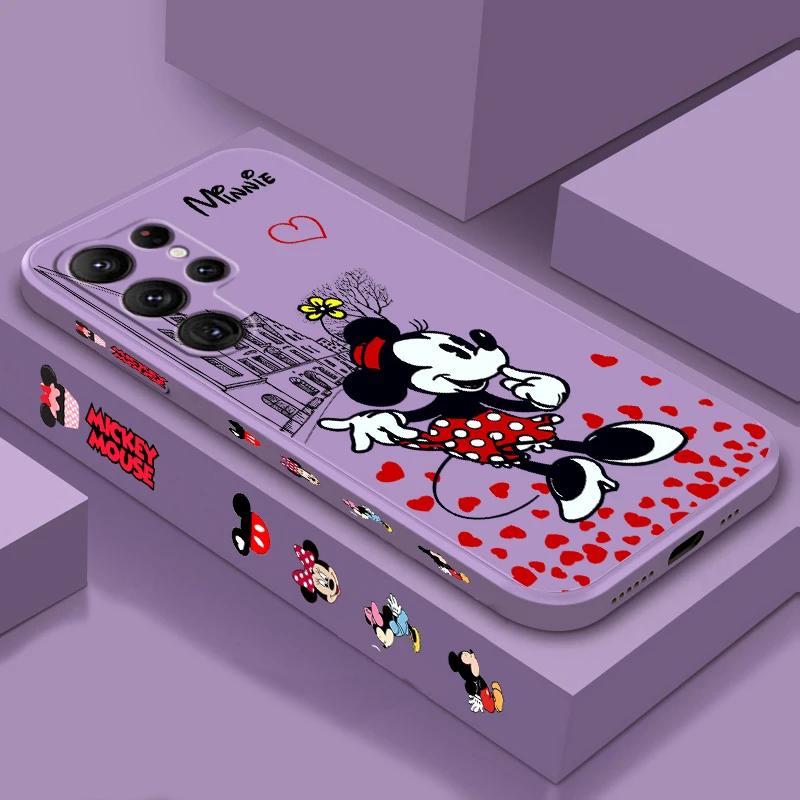 Disney Minnie Mickey różowa płynna lewa lina do Samsung Galaxy S23 S22 S21 S20 FE S10 Ultra Plus Lite 5G etui na telefon