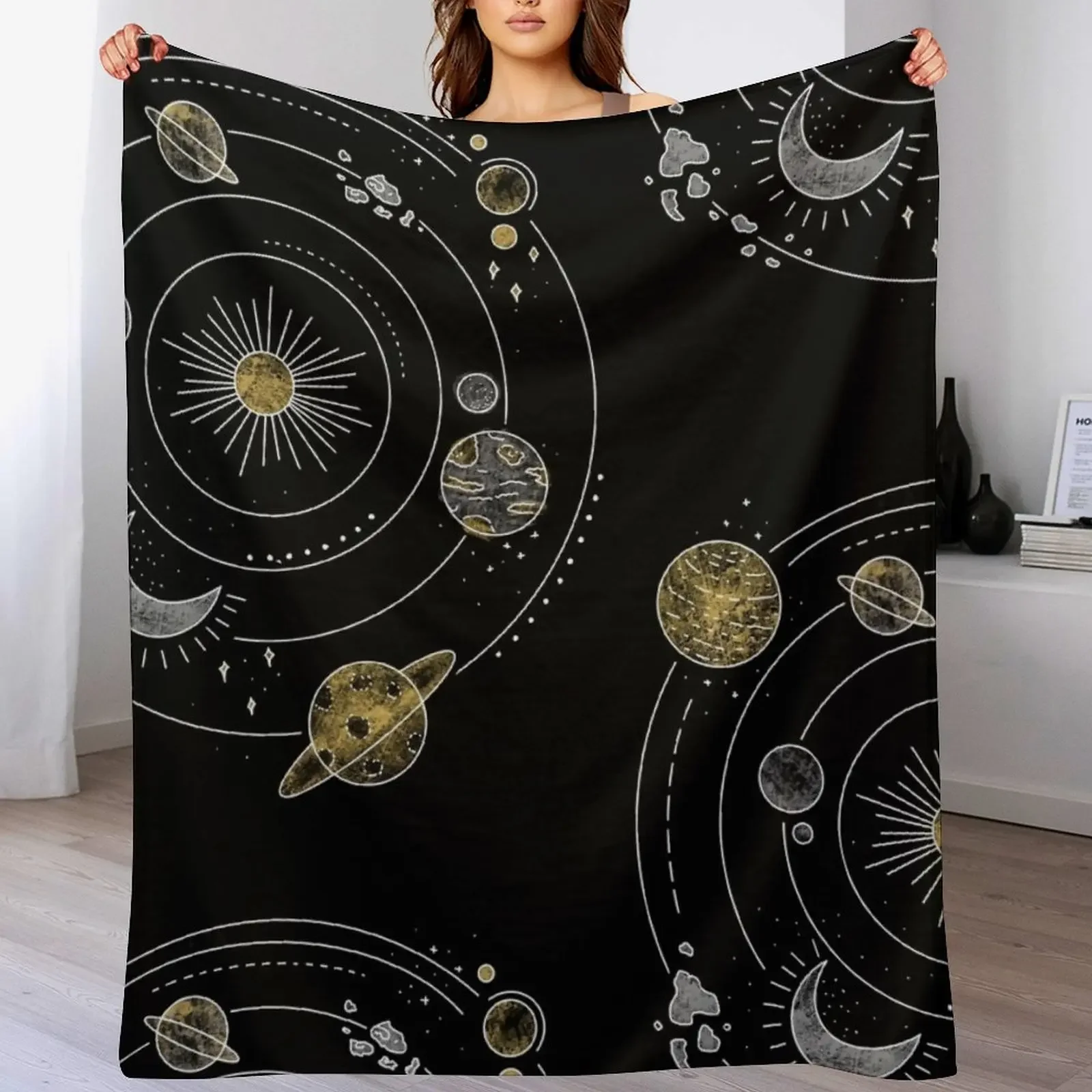 

stars, planets, sun, moon Throw Blanket Flannel Fabric for babies Custom Sleeping Bag Blankets