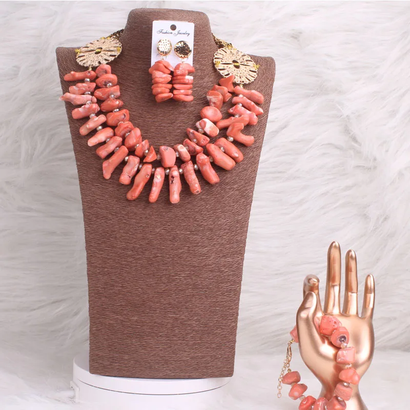 Dudo African jewelry Set For Women Fashion Nature Coral Beads Bridal Necklace Set 2023