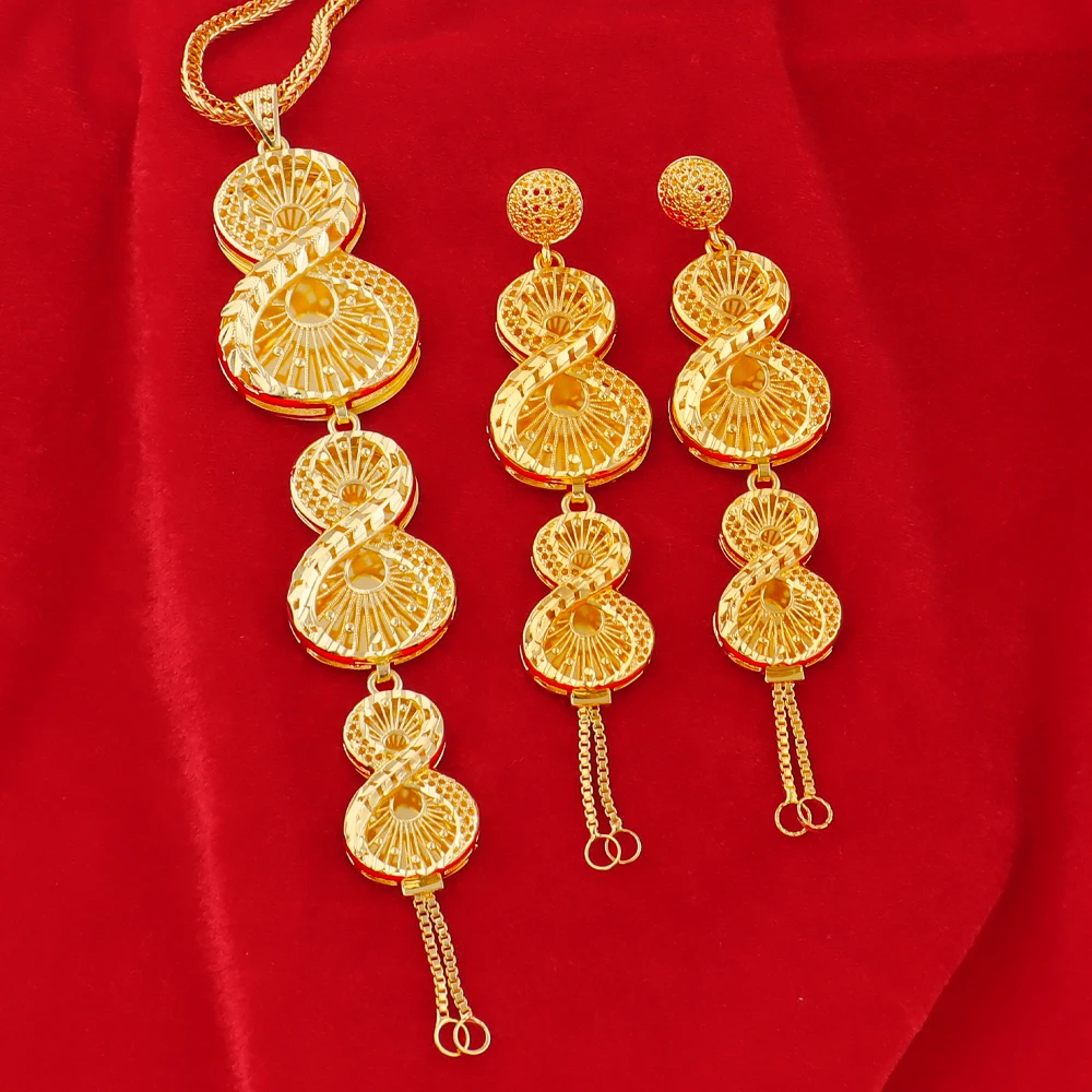 

Dubai African Luxury Gold Plated Design Necklace Earrings Set for Women Gold Color Charms Jewelry Gift for Party Wedding
