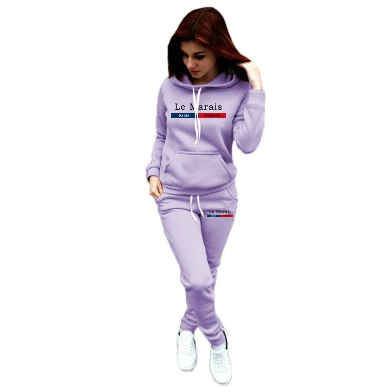 Haute qualité femmes survêtement tenues mode décontracté impression sweat à capuche costume dames quotidien Jogging sport femme pantalon ensemble