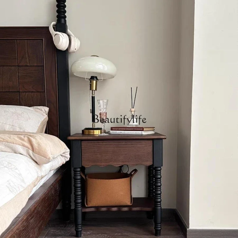 

LJY*Medieval French retro solid wood small bedside table household bedroom