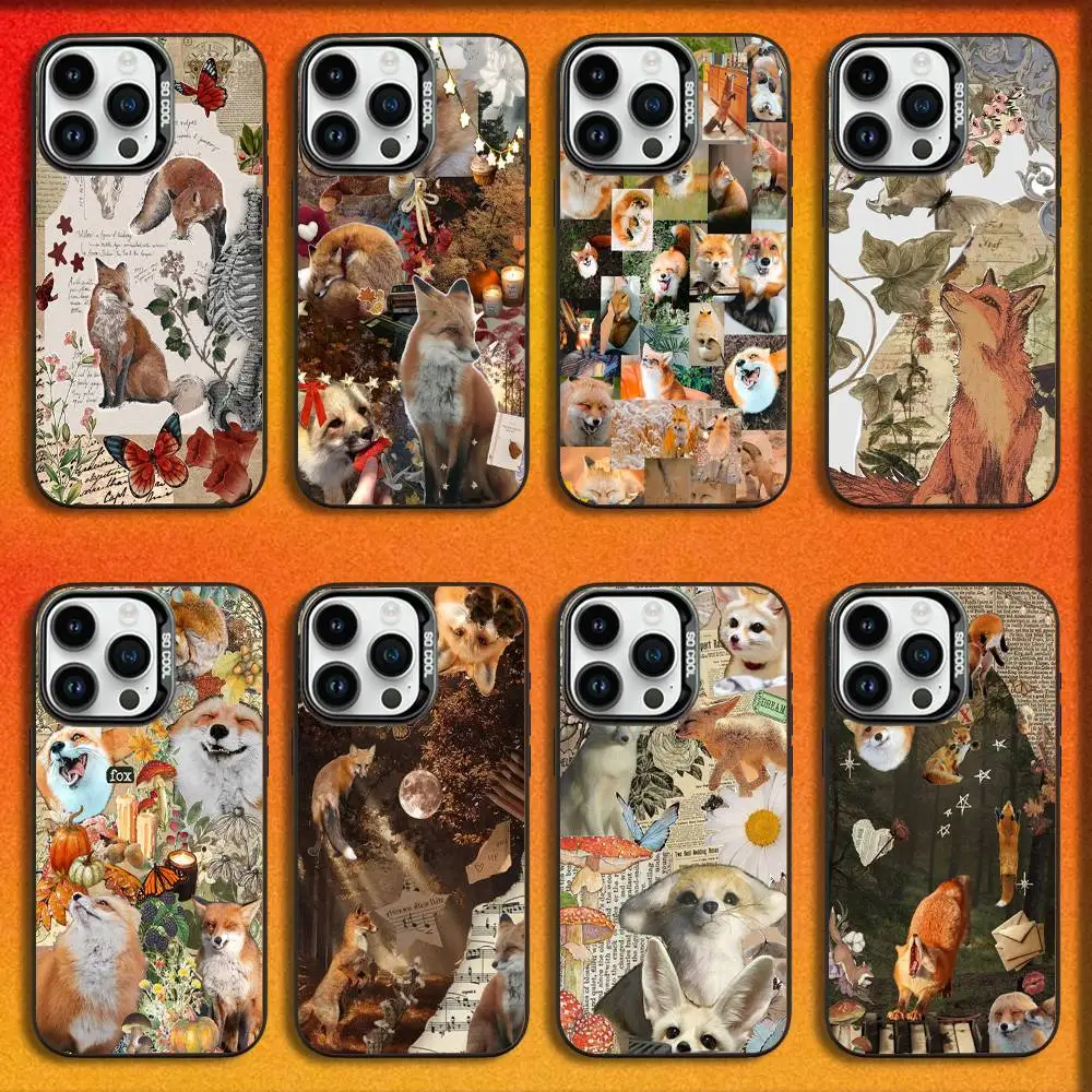 

Phone Case For iPhone 16,15,14,13,12,11,Mini,Pro,E,MAX Black Candy Matte Shockproof Cute Colllage FOX FOXS Lovely Cover