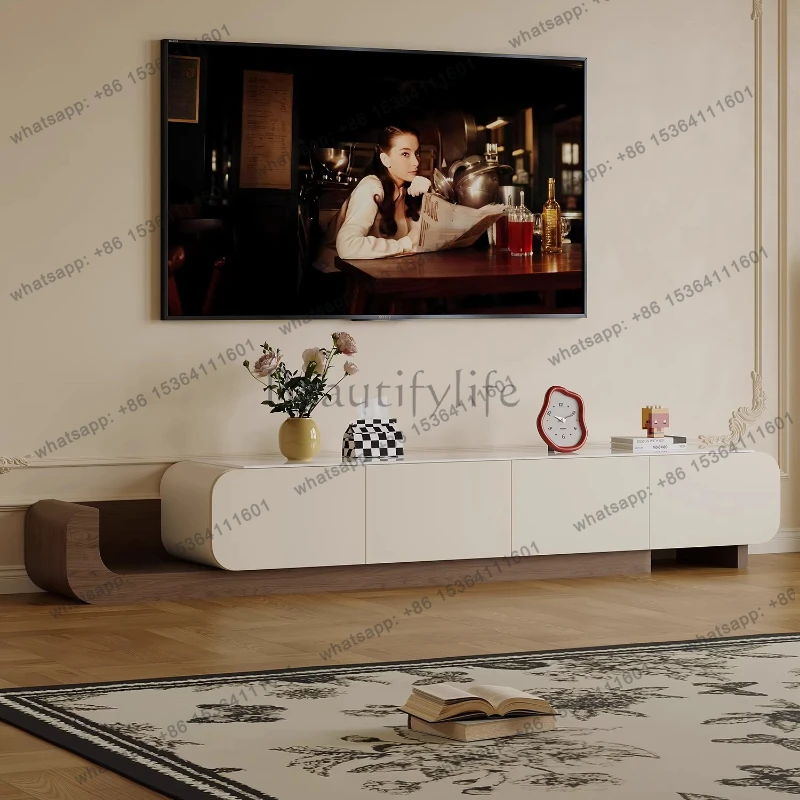 

Mid-century style retractable floor-to-ceiling TV cabinet living room light luxury high-end sense at home