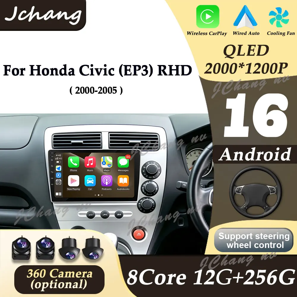 9“ Right Hand Drive For Honda Civic (EP3) 2000 2001 2002 2003 2004 2005 Car Radio Android 16 Voice BT NO 2 DIN Head Unit Systems