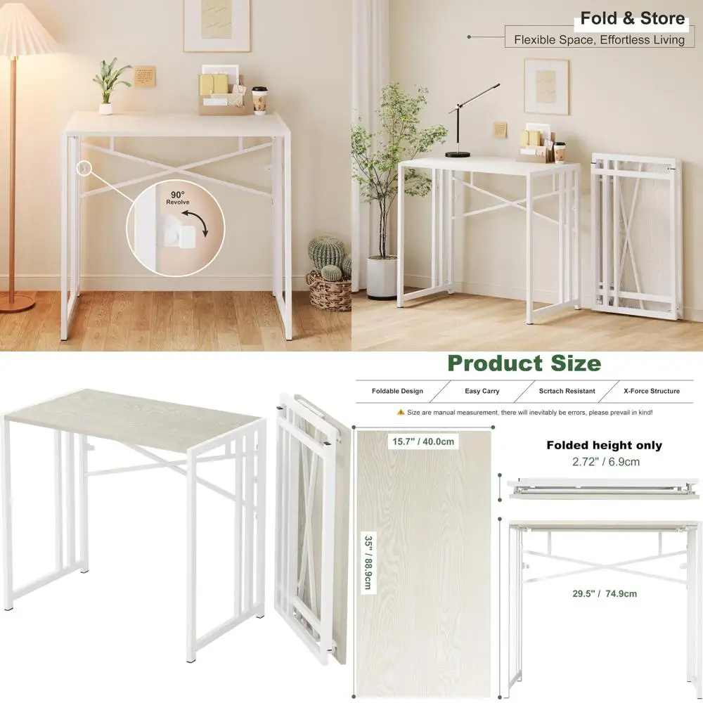 مكتب مدمج 35 قابل للطي للكتابة والألعاب والمكاتب المنزلية باللون الأبيض الطبيعي للمساحات الصغيرة