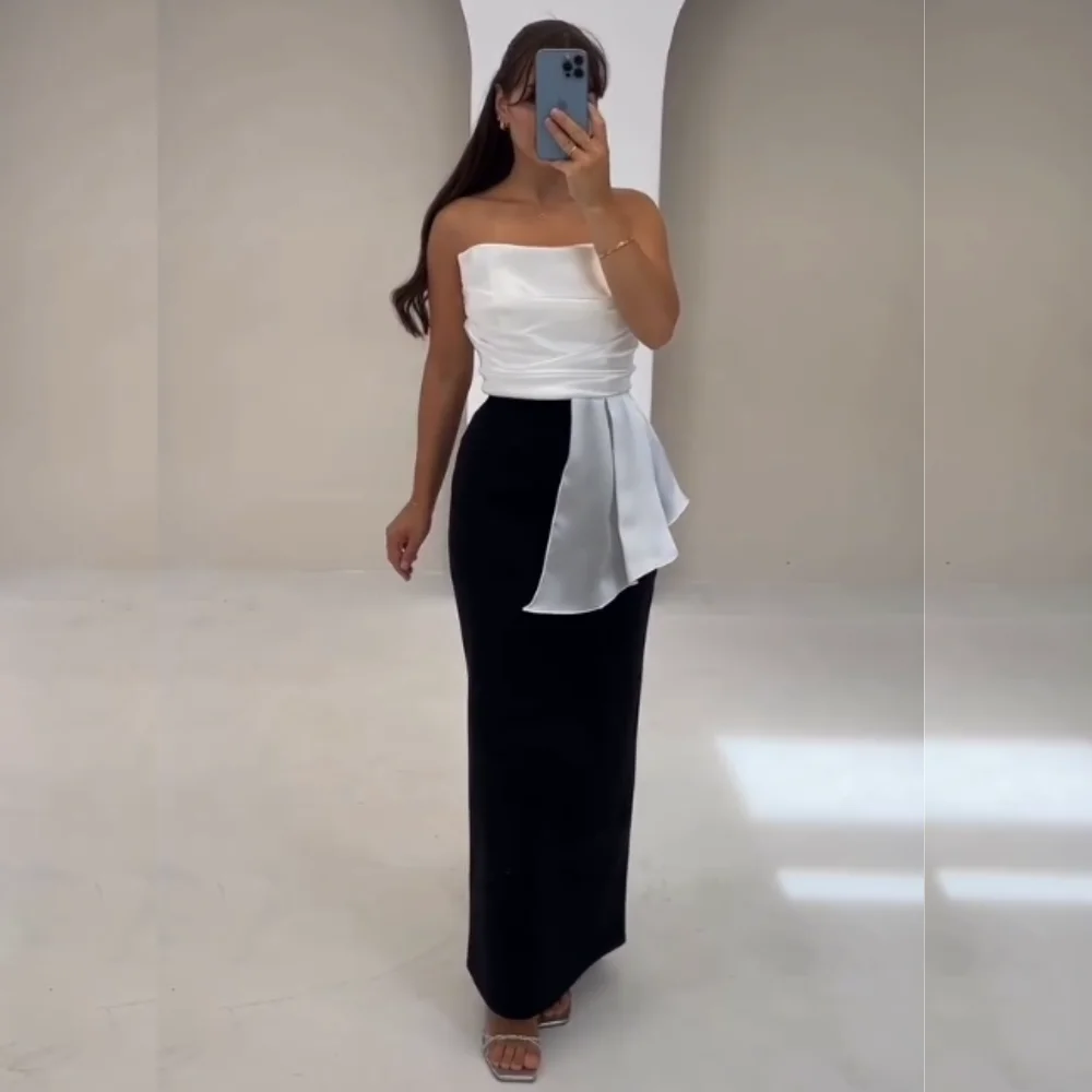 

Customized Jersey Pleat Strapless Straight Chic Midi Dresses Bespoke Occasion Homecoming Elegant Party Evening Gown