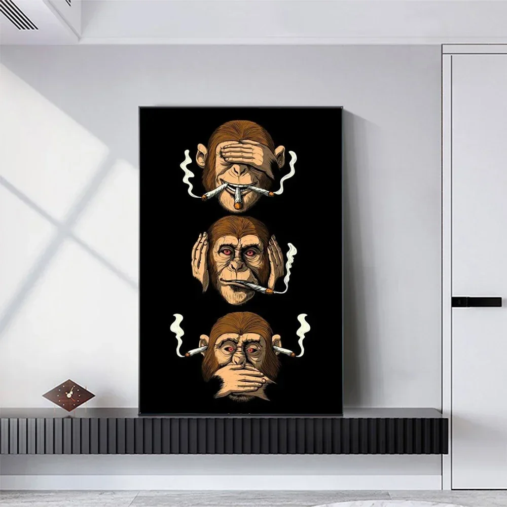 الكلاسيكية مجردة جدار الفن مضحك المشارك الفكاهة التدخين القرد HD قماش طباعة المشارك غرفة المعيشة المنزلي غرفة نوم الديكور