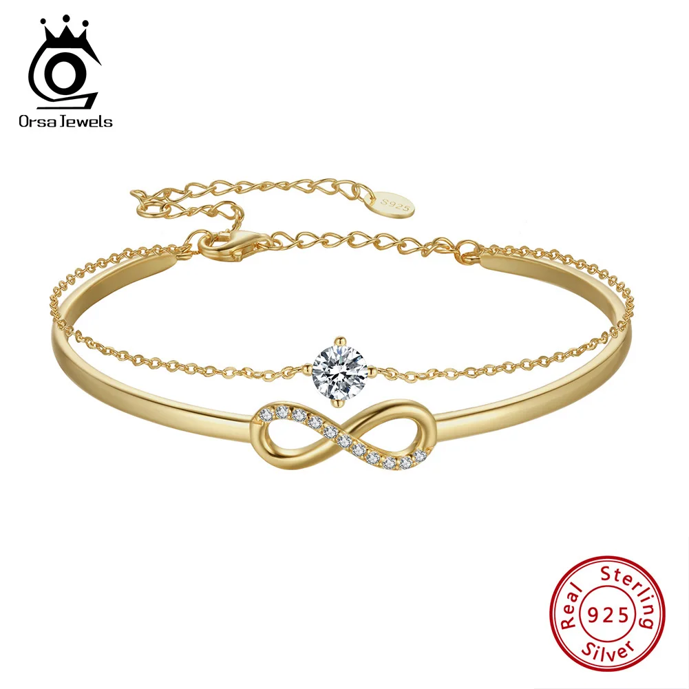 orsa jewels 925 sterling silver pulseira dupla camada para mulheres pulseira eterna amor infinito zircao joias de festa elegante sb171 01