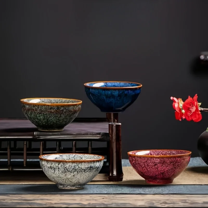 

Изменение печи Four Seasons Cup Master Чайная чаша Подарочная коробка Чайная чашка Кунг-фу Набор Бытовые керамические чашки Чайная посуда Кухня Столовая Бар Дом