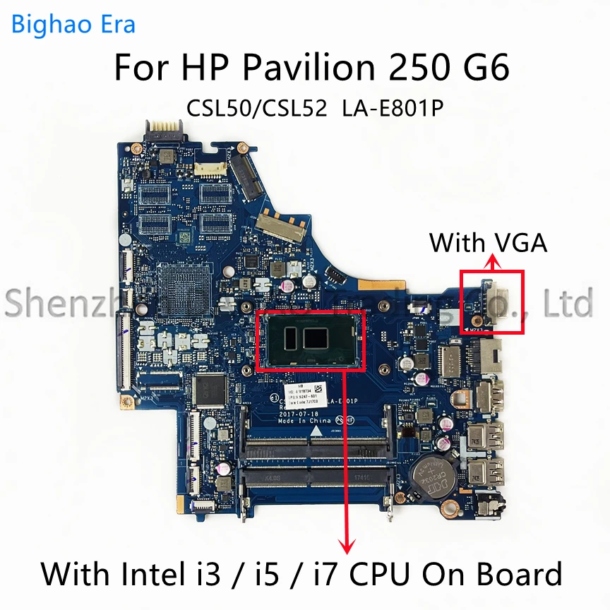 

CSL50/CSL52 LA-E801P For HP Pavilion 250 G6 Laptop Motherboard With Intel i3 i5 i7 CPU DDR4 926246-601 L25220-601 926247-601