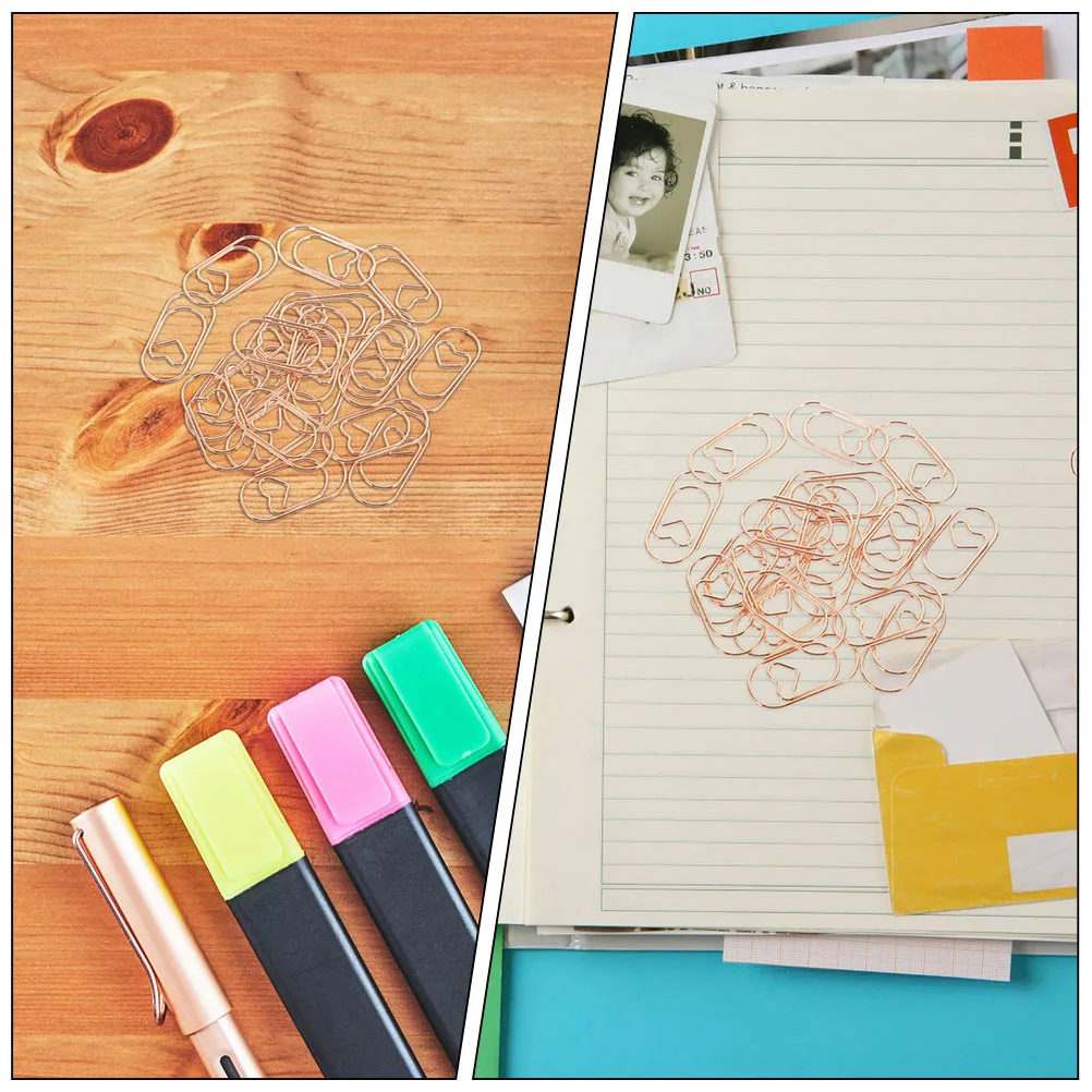 

200pcs Heart Paper Clips Metal Document Clips Creative Shaped Small Paperclamps For Office Stationery Business Cards