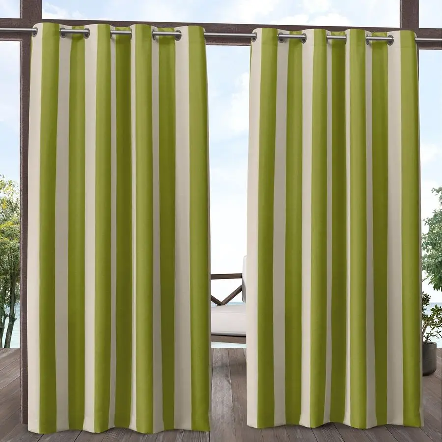 

Canopy Stripe Indoor Outdoor Grommet Top Curtain Panel, 54x96, Kiwi Sand, Set of 2