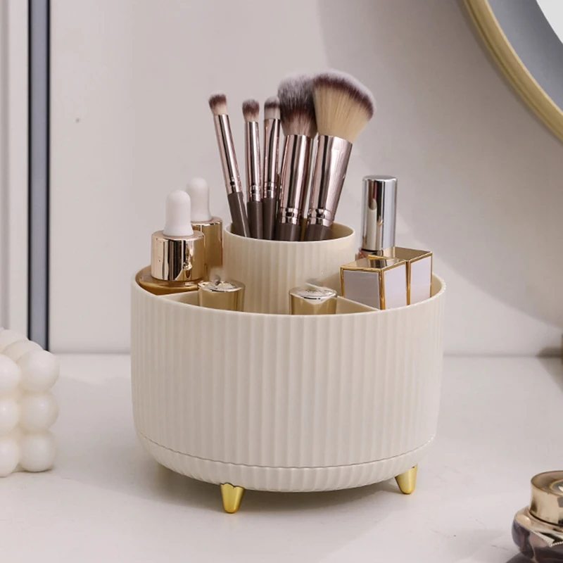 Makeup Brush Holder Organizer, 360° Rotating Pencil Pen Holder Cup, Desk Accessories, 5 Slot Make Up Brushes Cup