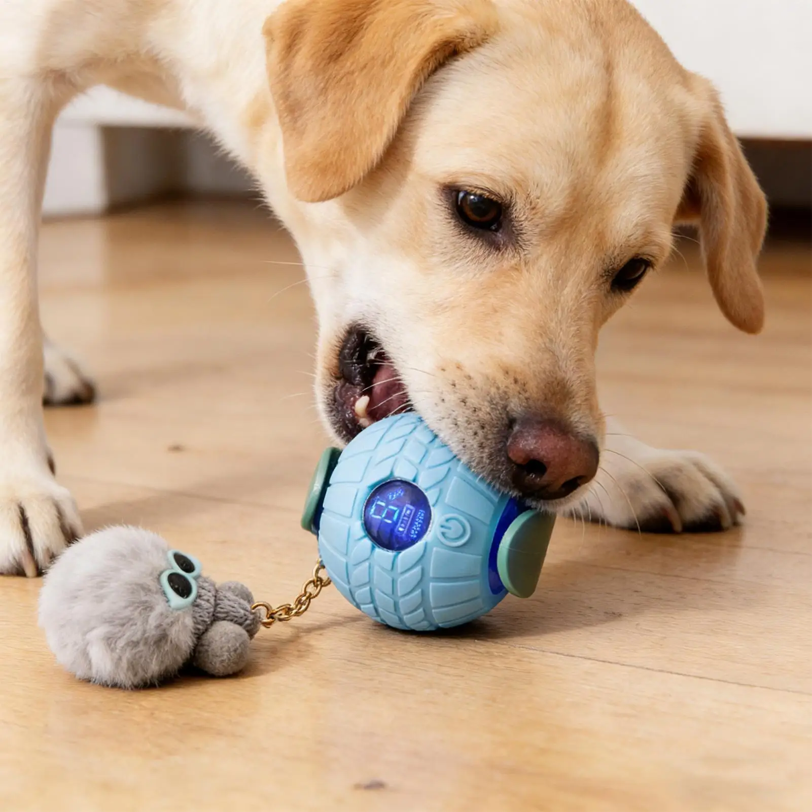 

3-скоростная умная игрушка-каталка для домашних животных, интерактивный мяч для собак, автоматический движущийся игрушечный мяч для собак с плюшевой куклой для кошек, щенков, играющих дразнящих