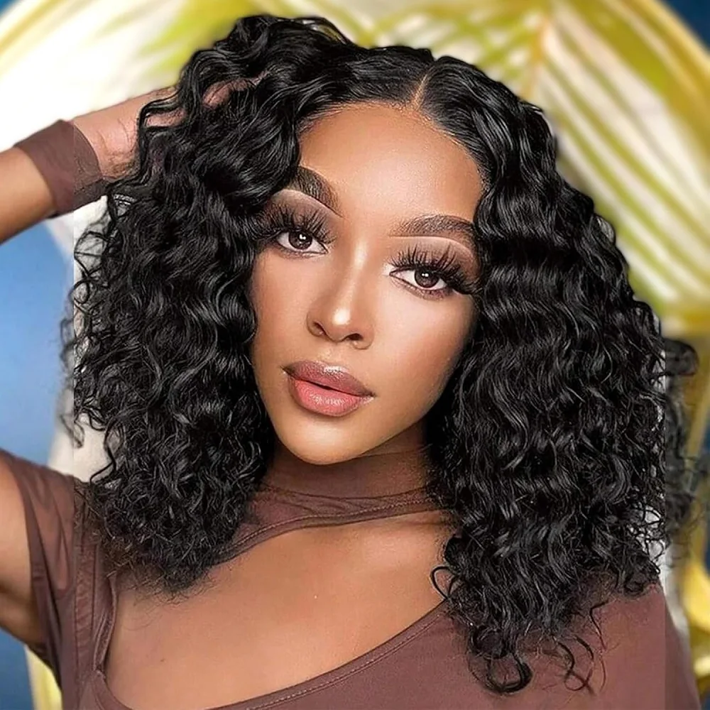 

Wigs Human Hair Pre Plucked Deep Wave Bob Wigs for Black Women 4x4 Glueless Lace Closure Human Hair Curly Bob Wigs