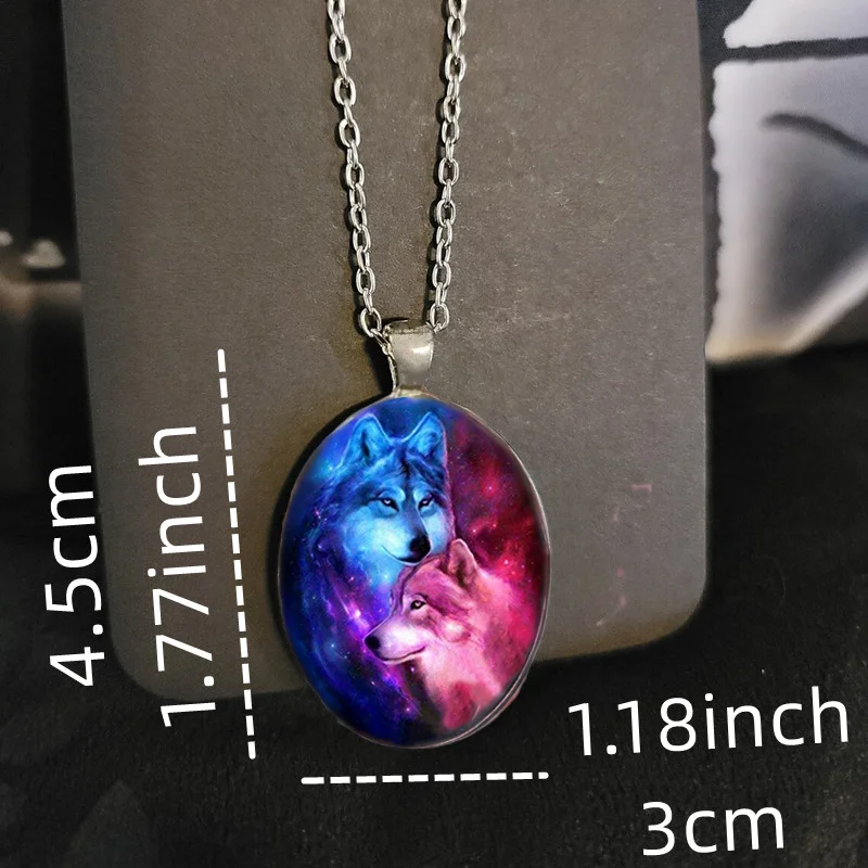 Fashion Men\'s Pendant Necklace Hip Hop Jewelry Creative Wolf Head Oval Pendant  Chain Necklace Festival Party Jewelry Gifts