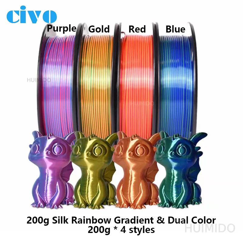 1.75Mm 1KG PLA wear-resistant silk thread, silk gradual change rainbow color, two-color/three-color matte candy color mixed 3D