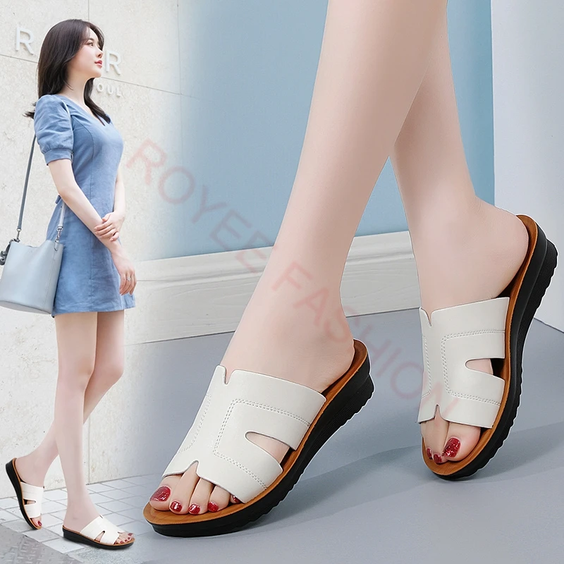 

2024 Women Slippers luxury designer Summer Women Wedge Sandals Platform Slippers Open Toe Sandals Anti-slip Leather Casual Femal