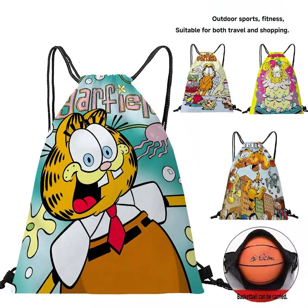 Anime G-Garfields Cat Cartoon Drawstring Bags Sports Backpack Gym Sackpack String Bag for Yoga