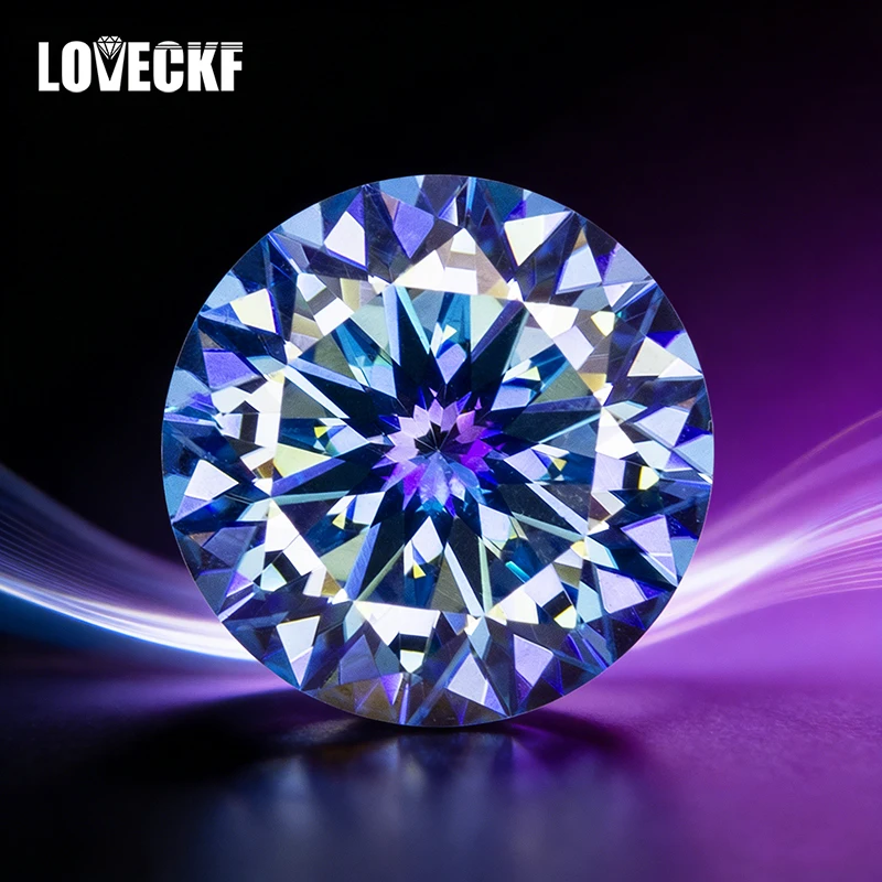 

Klein Blue Round Plum Blossom Cut Moissanite Stone 1.0-3.0ct VVS1 GRA Certified Moissanita Lab Diamond Pass Diamond Tester