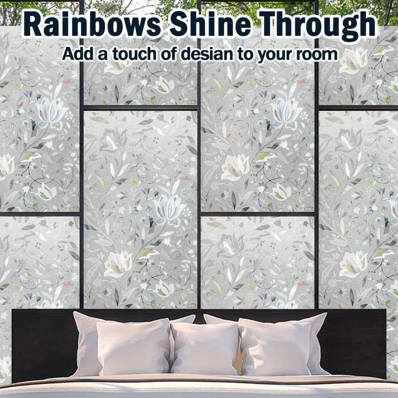 Tulip Pattern Privacy Window Film Roll Frosted Static Cling Removable Reusable Anti Glare Heat Block for Bathroom Door