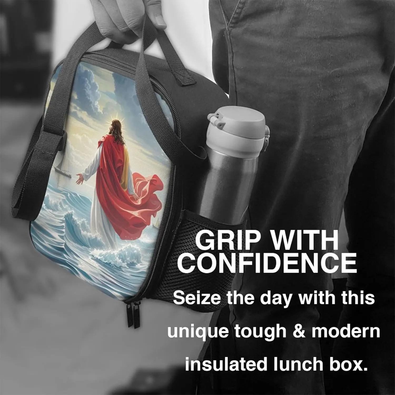 Isolierte Lunch-Einkaufstasche mit Jesus Christus, wiederverwendbare Kühlbox, Lunchbox für Männer/Frauen, auslaufsichere Lunchbox für Arbeitsbüro