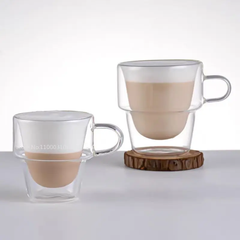 150/300ml Double Wall Glass Clear Cups Mug High Borosilicate Heat Resistant with Handle Milk Tea  Cup Cold Beverage Coffee Cup