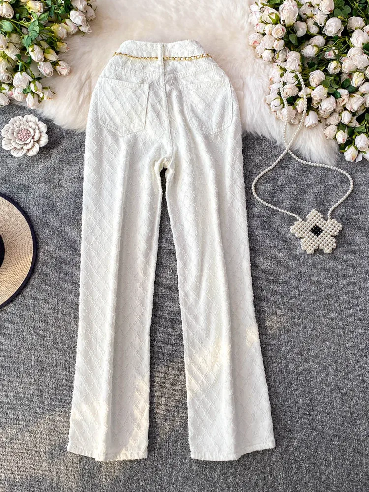 

High Waist Flared Jeans with Embroidery Casual Women's Pants Summer New Sle Slimming Long Trousers Waist Bag Included