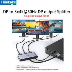 8K DP Splitter to 3DisplayPort MST Hub DP Distributor MultiStream Display DP Splitter Adapter for GraphicCard Laptop Monitor TV