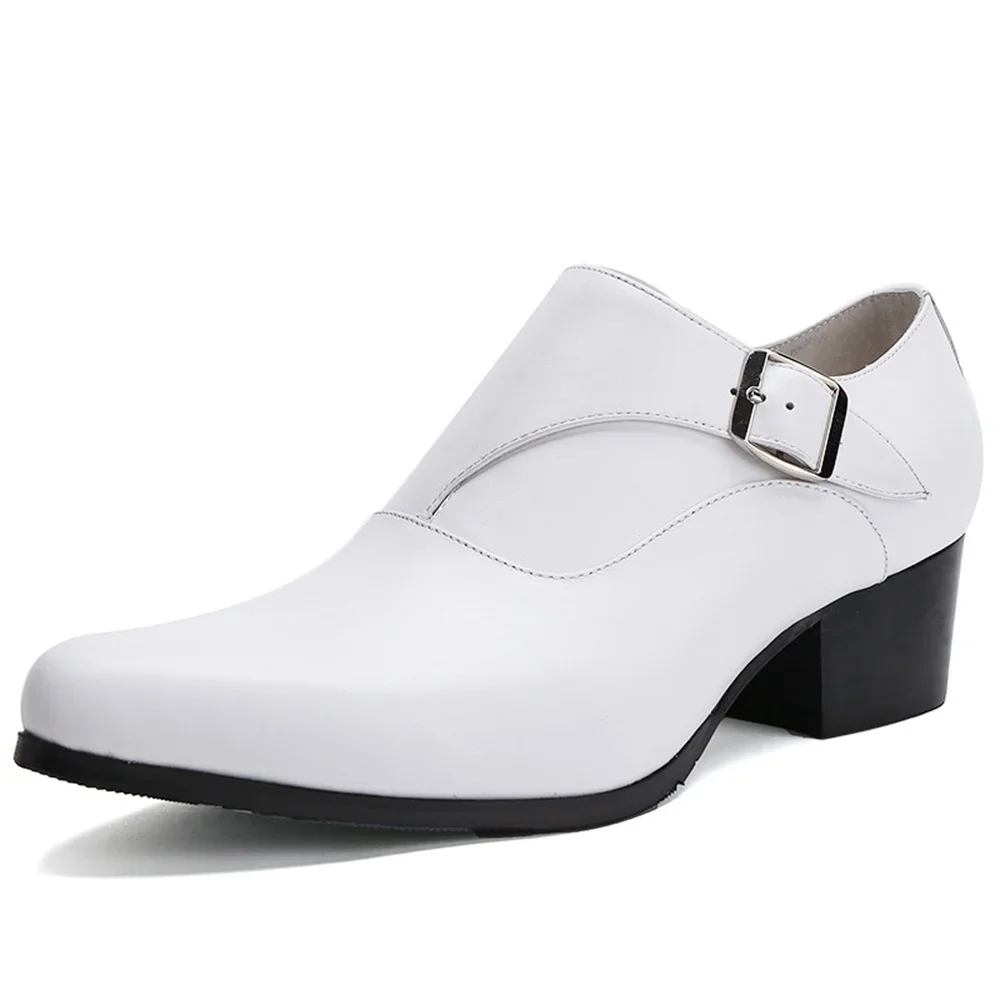 

England Trendy Buckle Leather Dress Men Shoes Black White Pointed Toe Slip-On Office Career Work Size 36-44