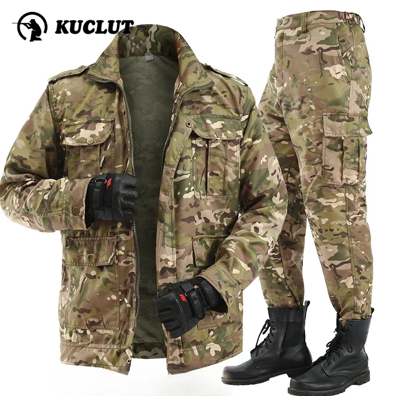 Tactical Camouflage Set Men Wear-resistant Multi Pocket Stand Collar Soft Shell Suit Scomfortable Training Outdoor Work Clothes