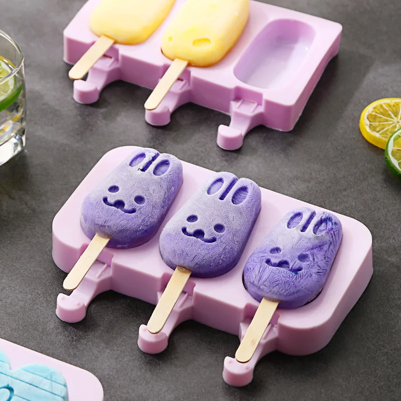 Silicone Ice Cream Mold Popsicle Siamese Molds with Lid DIY Homemade Ice Lolly Mold Cartoon Animals Image Handmade Kitchen Tools