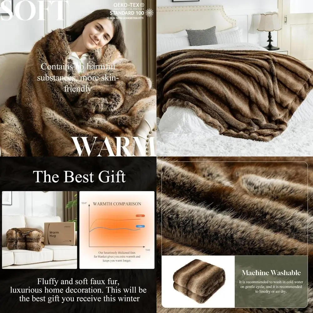 

Luxury Chestnut Brown Faux Fur Throw, Plush 60x80 Cozy Blanket for Home Decor
