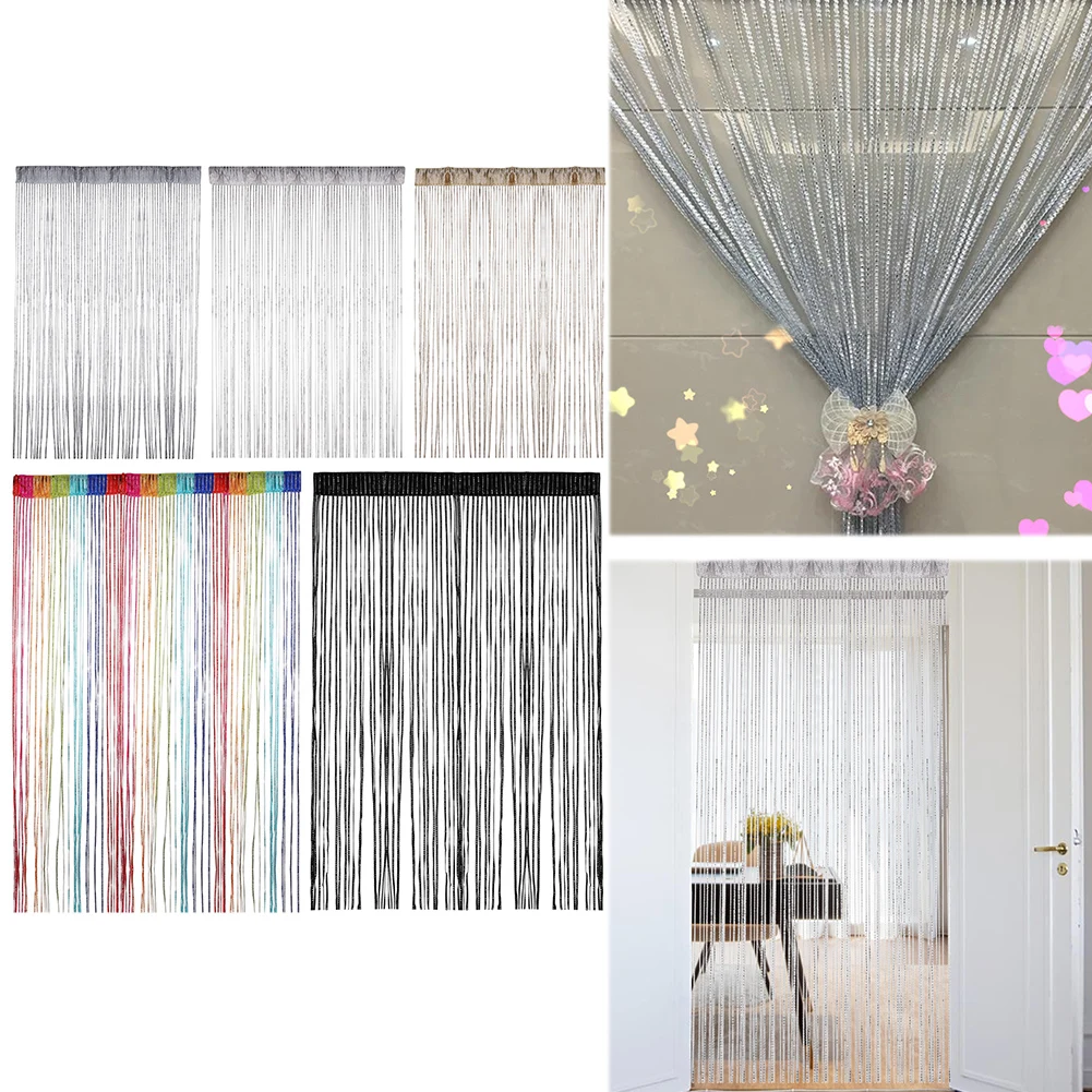 100cm X 200cm Door String Curtain Wall Panel Fringe Window Room Blind Divider Silver Ribbon Thread Fringe Home Tassel Screen