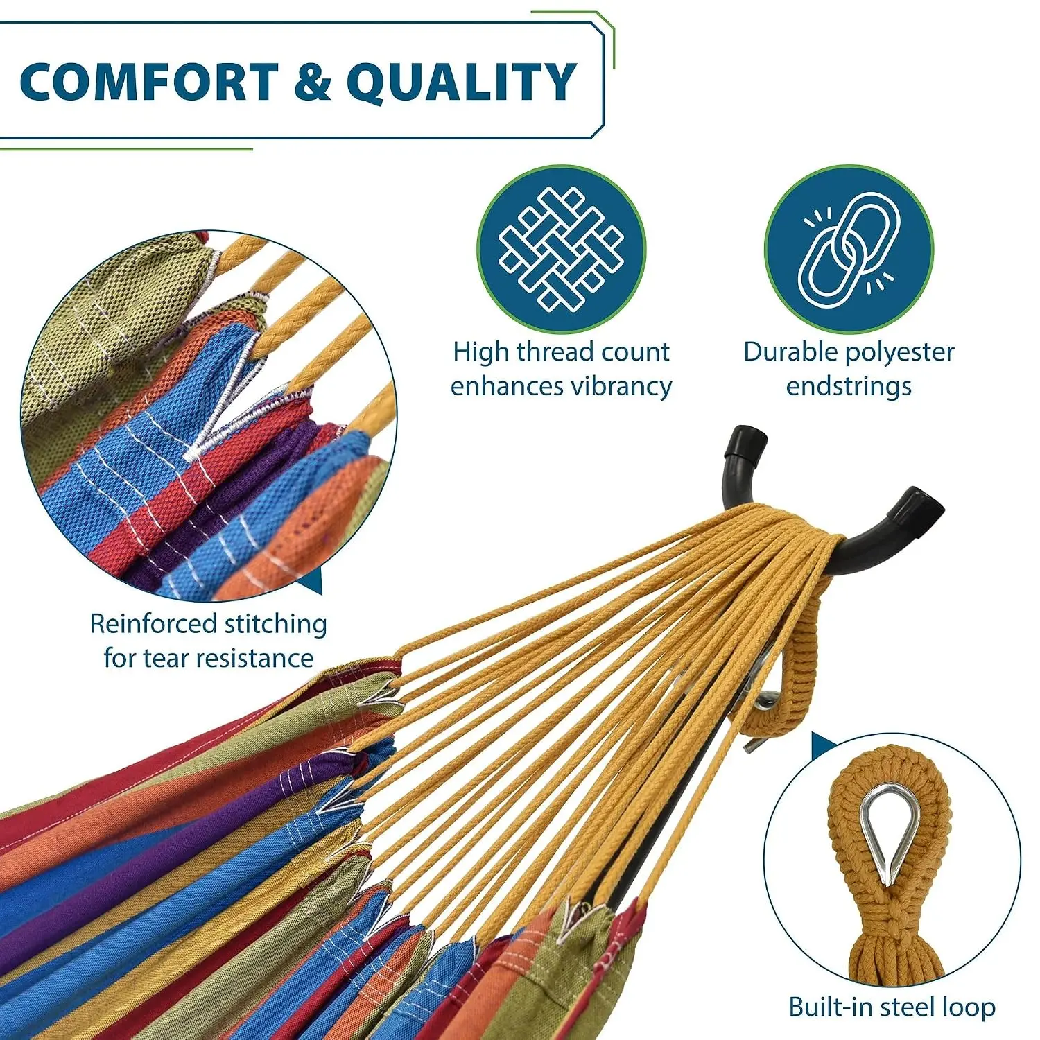 Double Cotton Hammock with Steel Stand & Polyester Strings 450lb Capacity Carry Bag Included, Customized