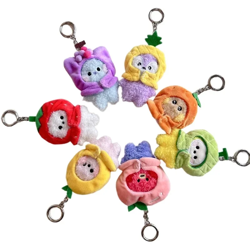 Kawaii BT21 Fruit Head Cover Series Plush Toy Keychain Pendant Cute Doll Decoration CHIMMY COOKY KOYA TATA Anime Gift Toys