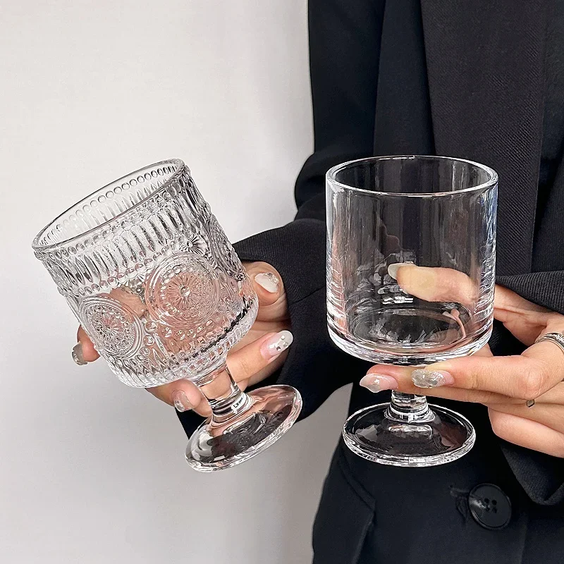 

LTT light luxury high sense relief tall glass high value household wine glass