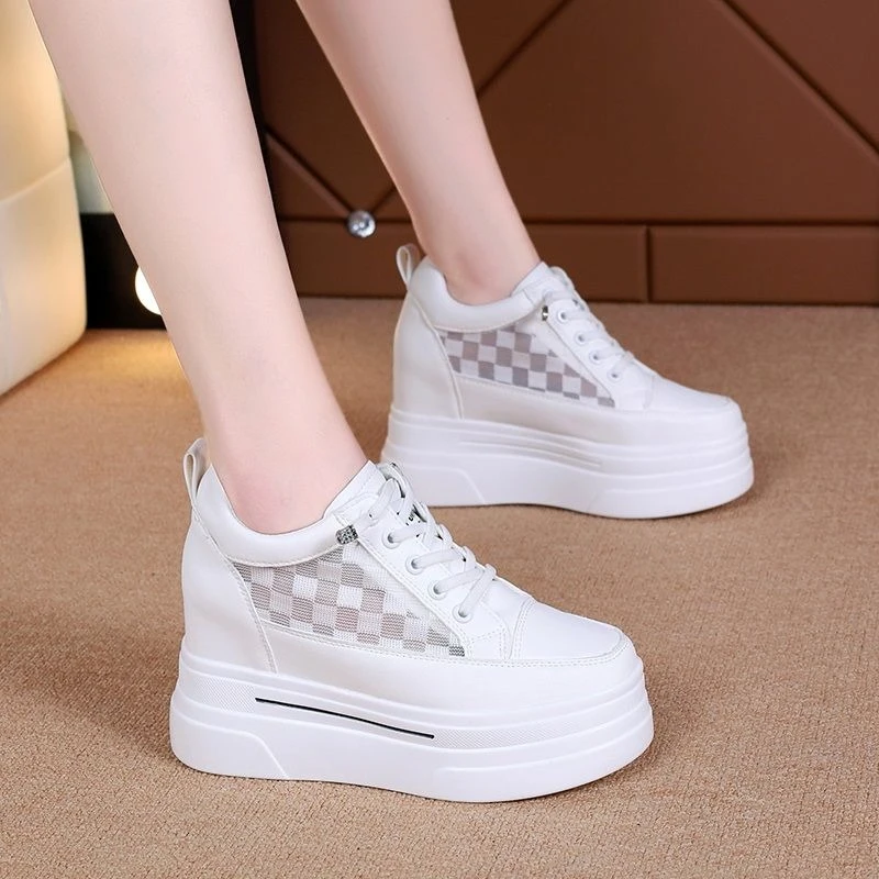 

2026 New Summer Women Mesh Platform Sneakers Breathable Hidden Wedge White Shoes Lightweight Casual Thick Sole Loafers