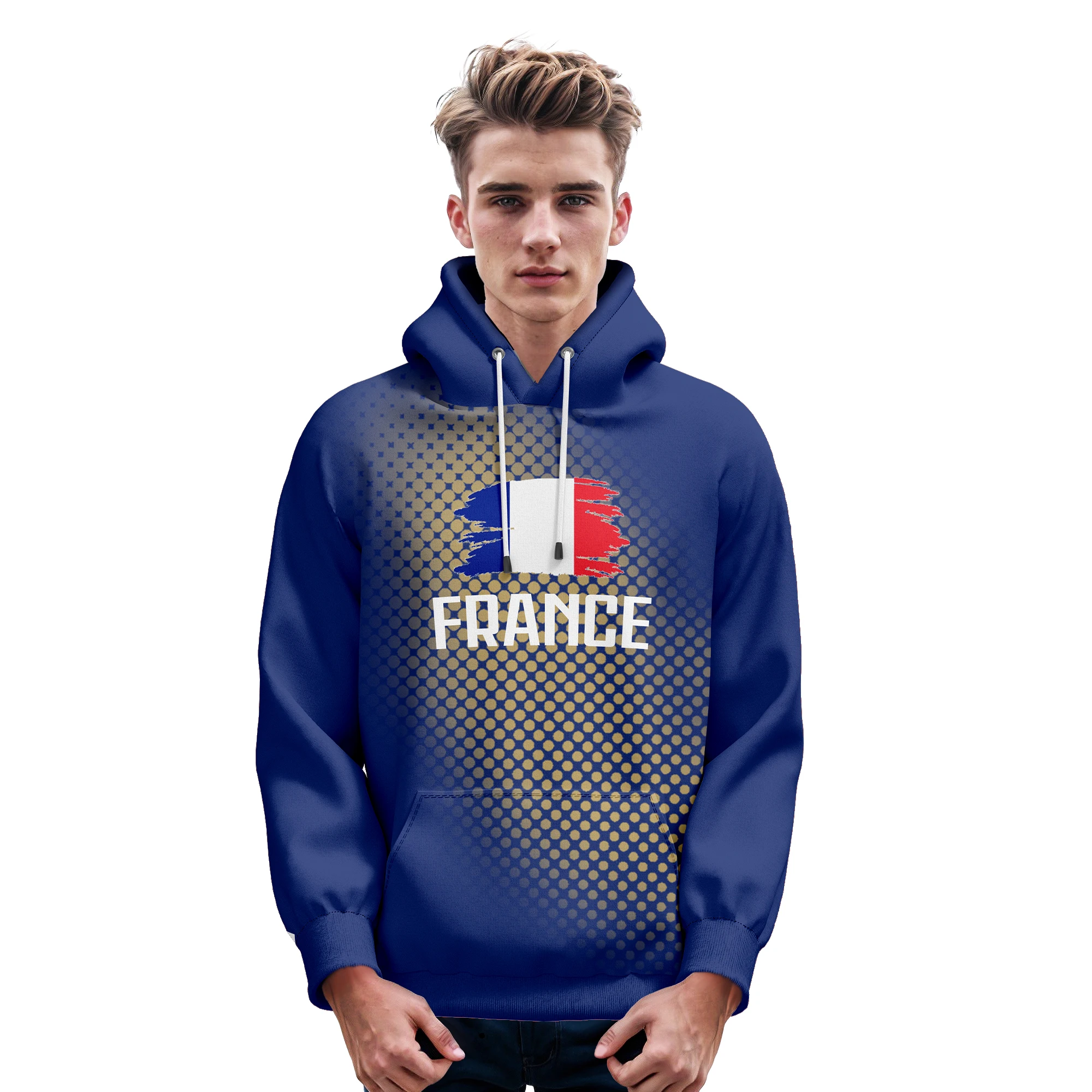 Custom France Soccer Hoodies Printed Name Number National Flag Design Sweatshirt Pullover Loose Tracksuit for Men Women Youth